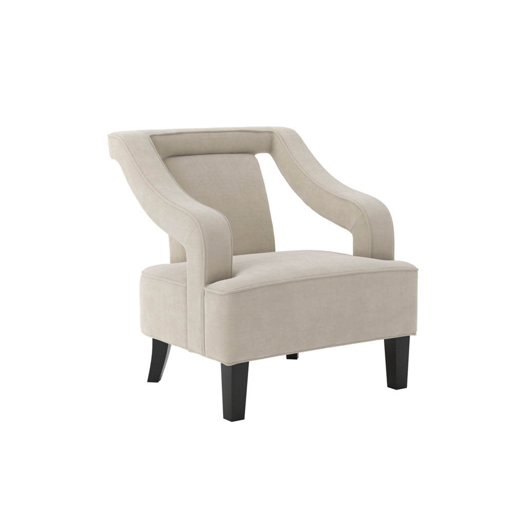 Ivory Velvet Fabric Armchair with Black Wooden Legs