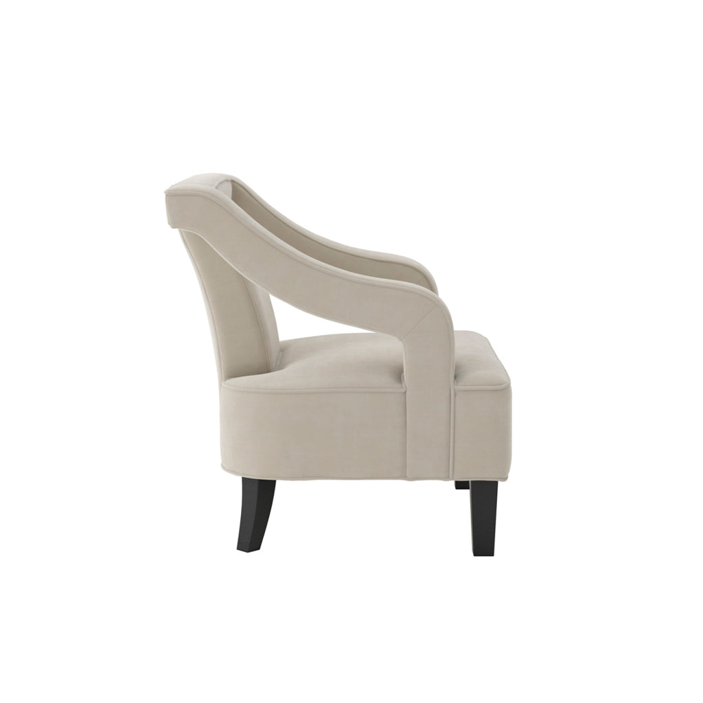 Ivory Velvet Fabric Armchair with Black Wooden Legs