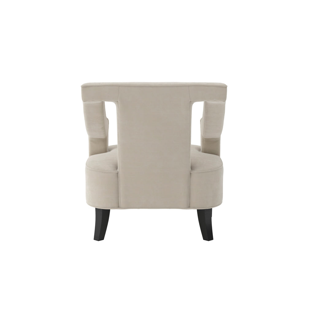 Ivory Velvet Fabric Armchair with Black Wooden Legs