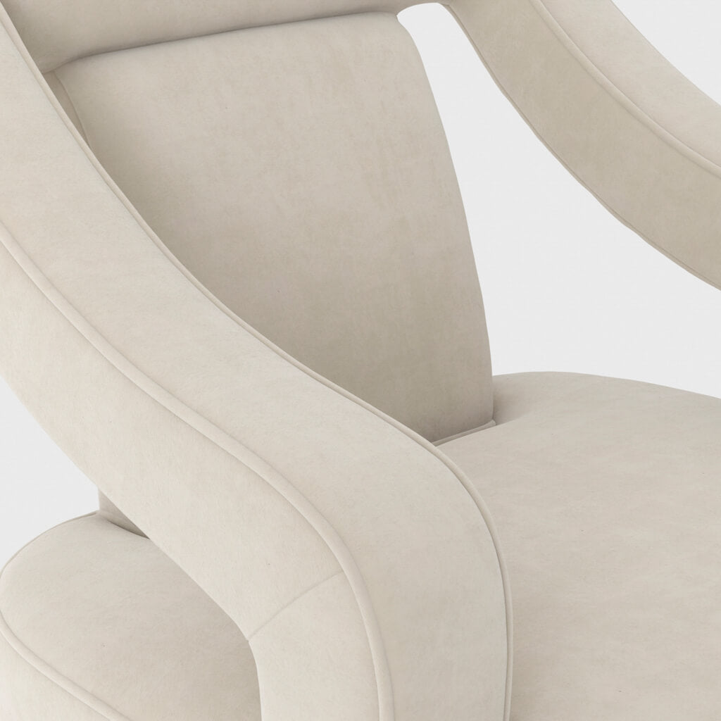 Ivory Velvet Fabric Armchair with Black Wooden Legs