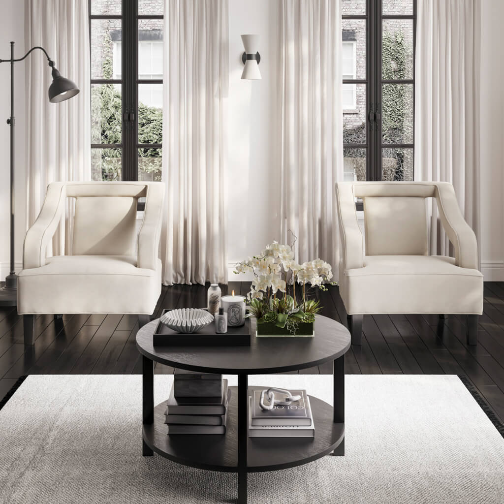 Ivory Velvet Fabric Armchair with Black Wooden Legs
