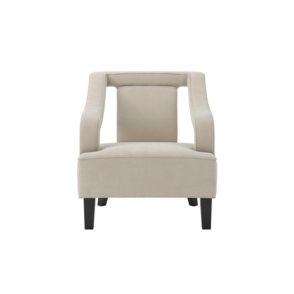 Ivory Velvet Fabric Armchair with Black Wooden Legs