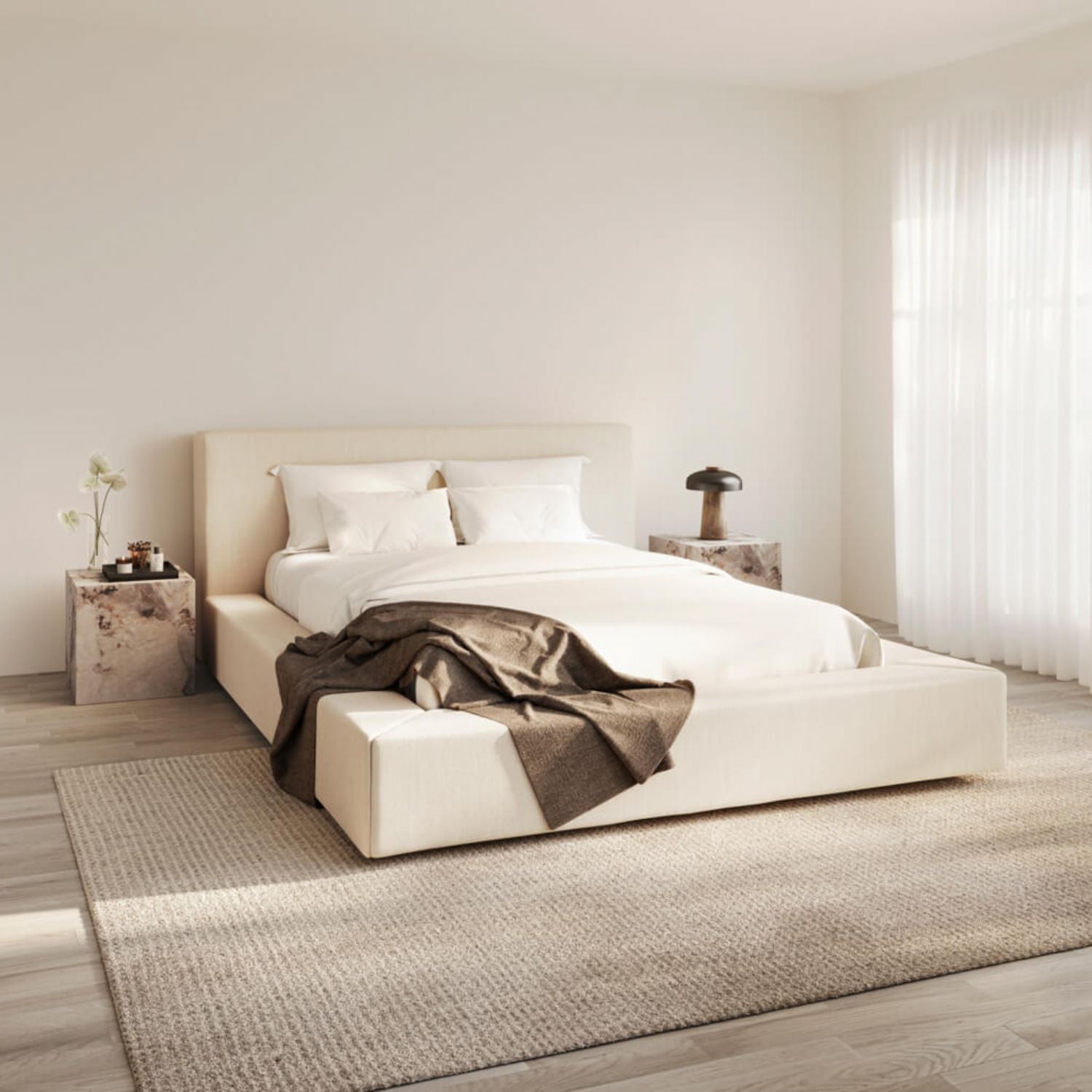 White Clay Fabric 4ft6in Double Bed with Sprung Slats