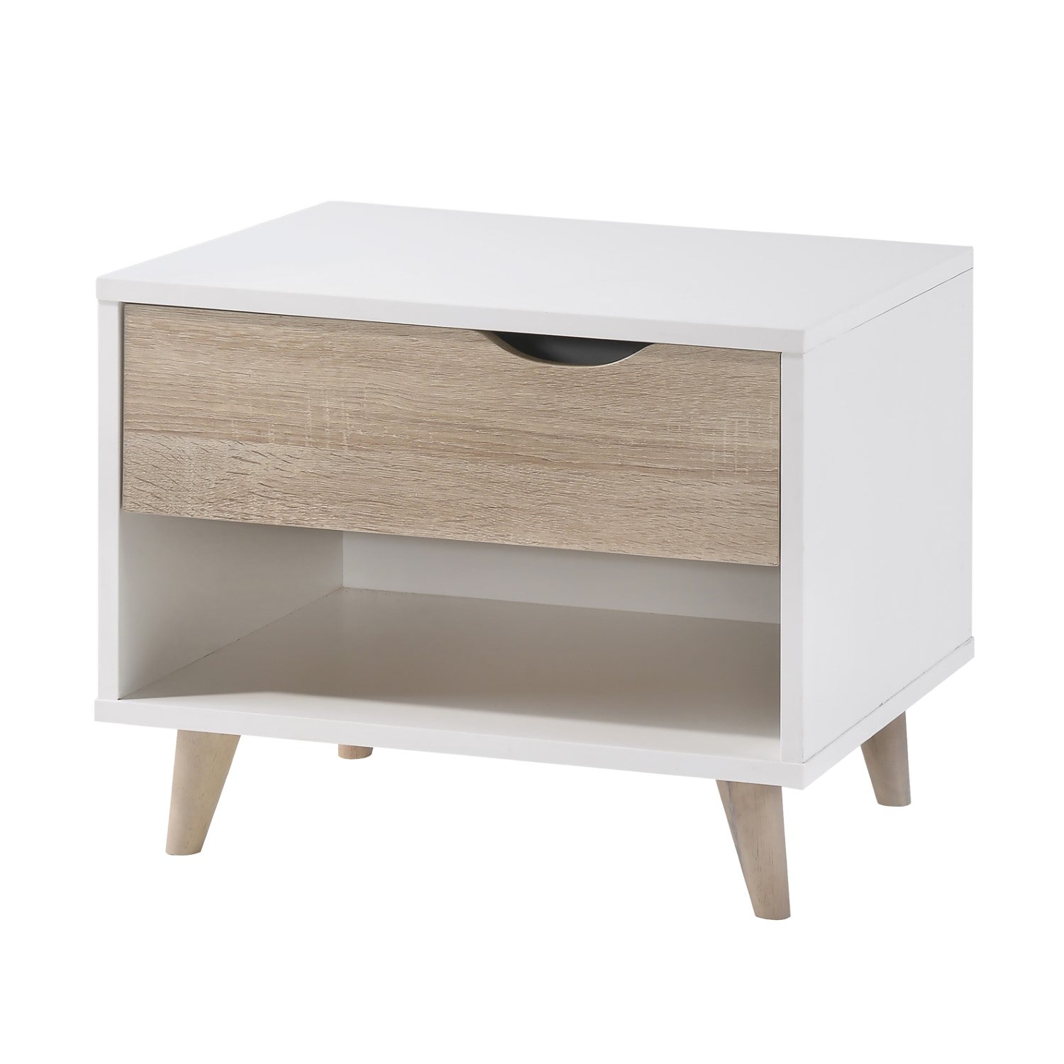 Matt White and Oak Fronted 1 Drawer Bedside Chest
