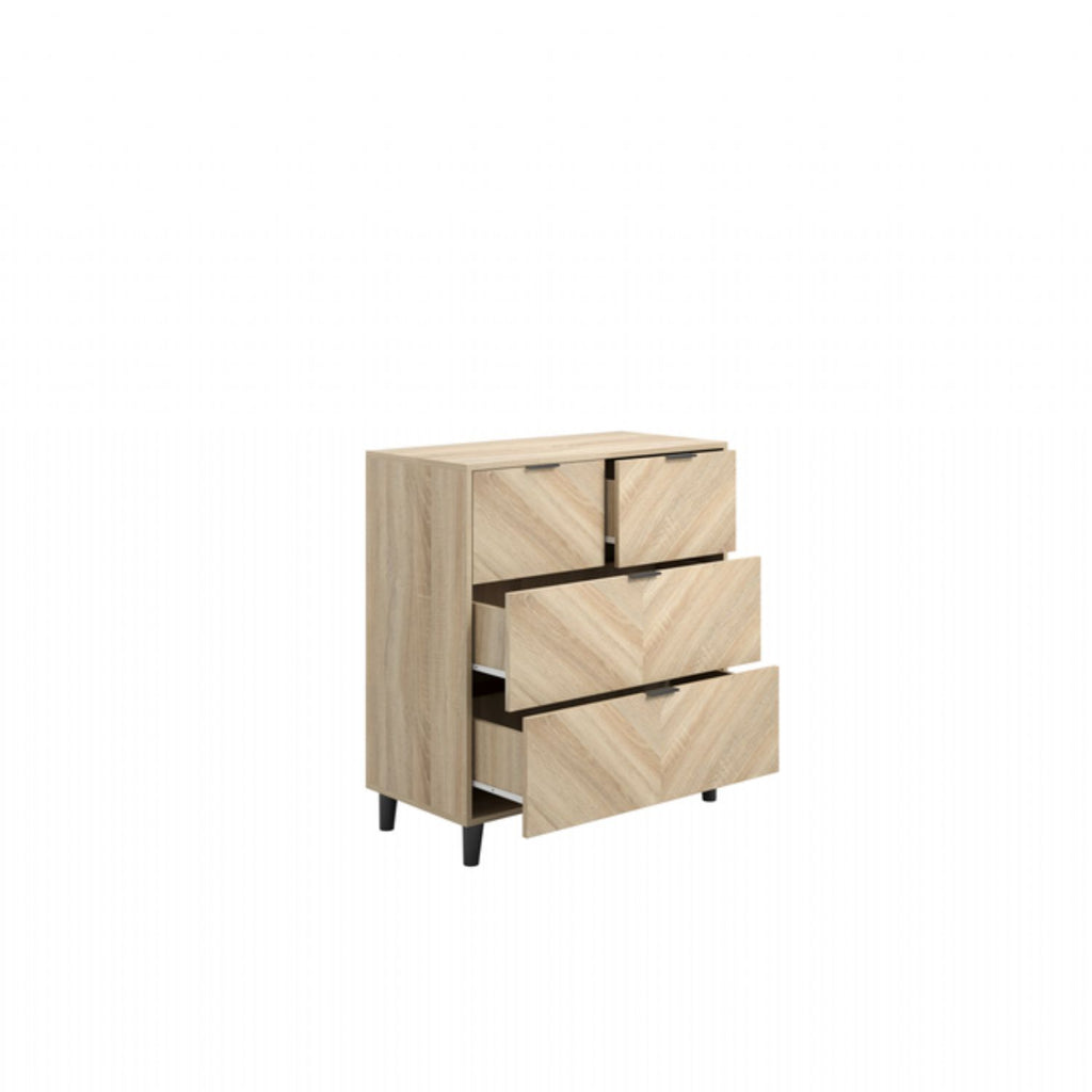 Light Oak Chevron Patterned Chest of 4 Drawers