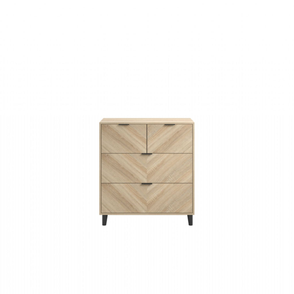 Light Oak Chevron Patterned Chest of 4 Drawers