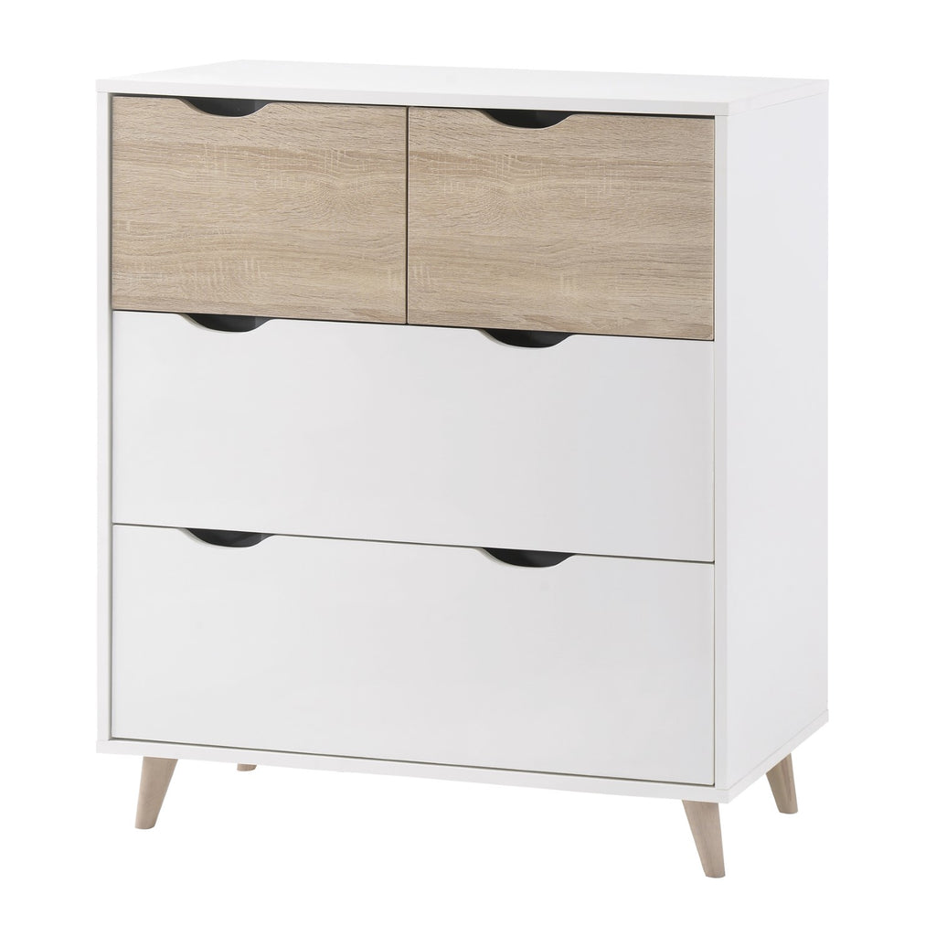 White and Oak Matt Finish 4 Drawer Chest with Cut Out Handle