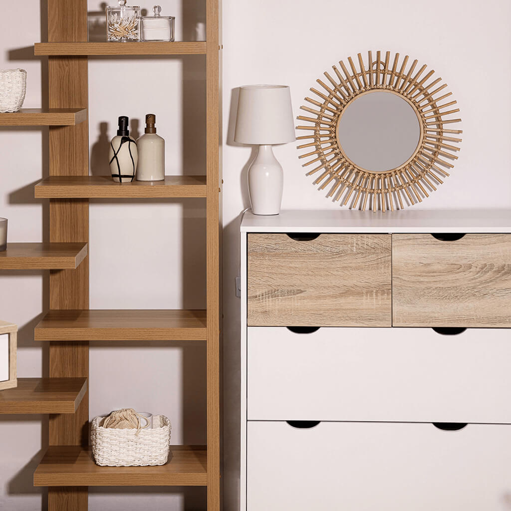 White and Oak Matt Finish 4 Drawer Chest with Cut Out Handle