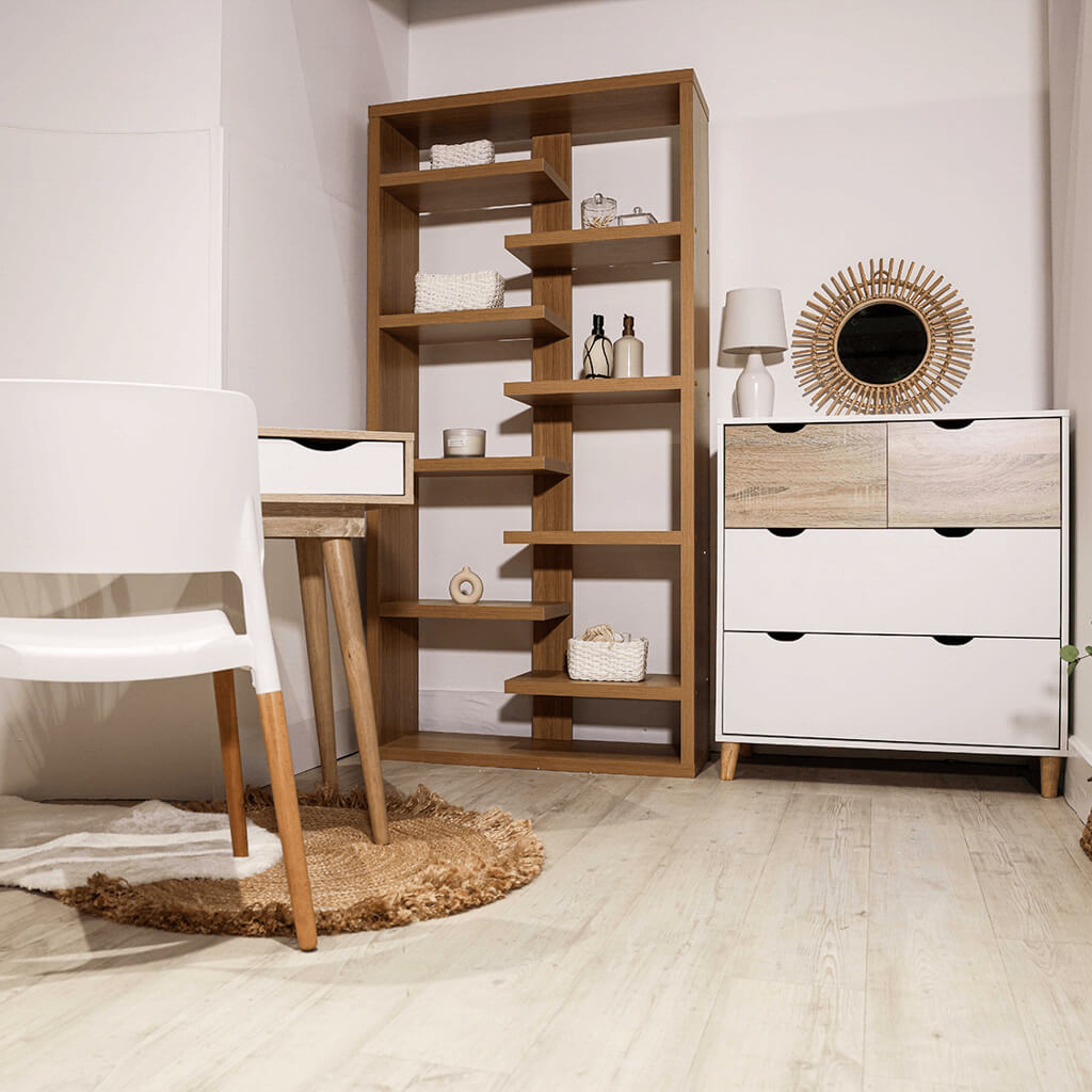 White and Oak Matt Finish 4 Drawer Chest with Cut Out Handle
