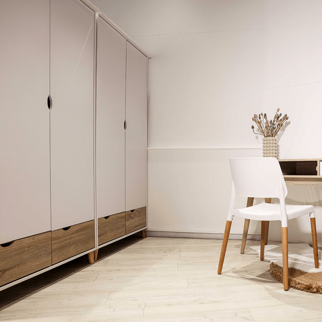 Scandi White and Oak 2 Door 2 Drawer Double Wardrobe with Hanging Rail