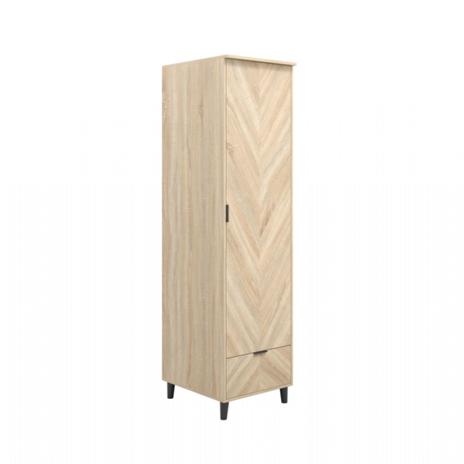 Light Chevron Oak 1 Door 1 Drawer Single Narrow Wardrobe