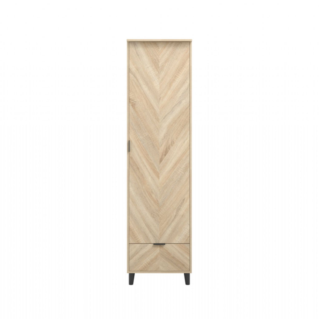 Light Chevron Oak 1 Door 1 Drawer Single Narrow Wardrobe
