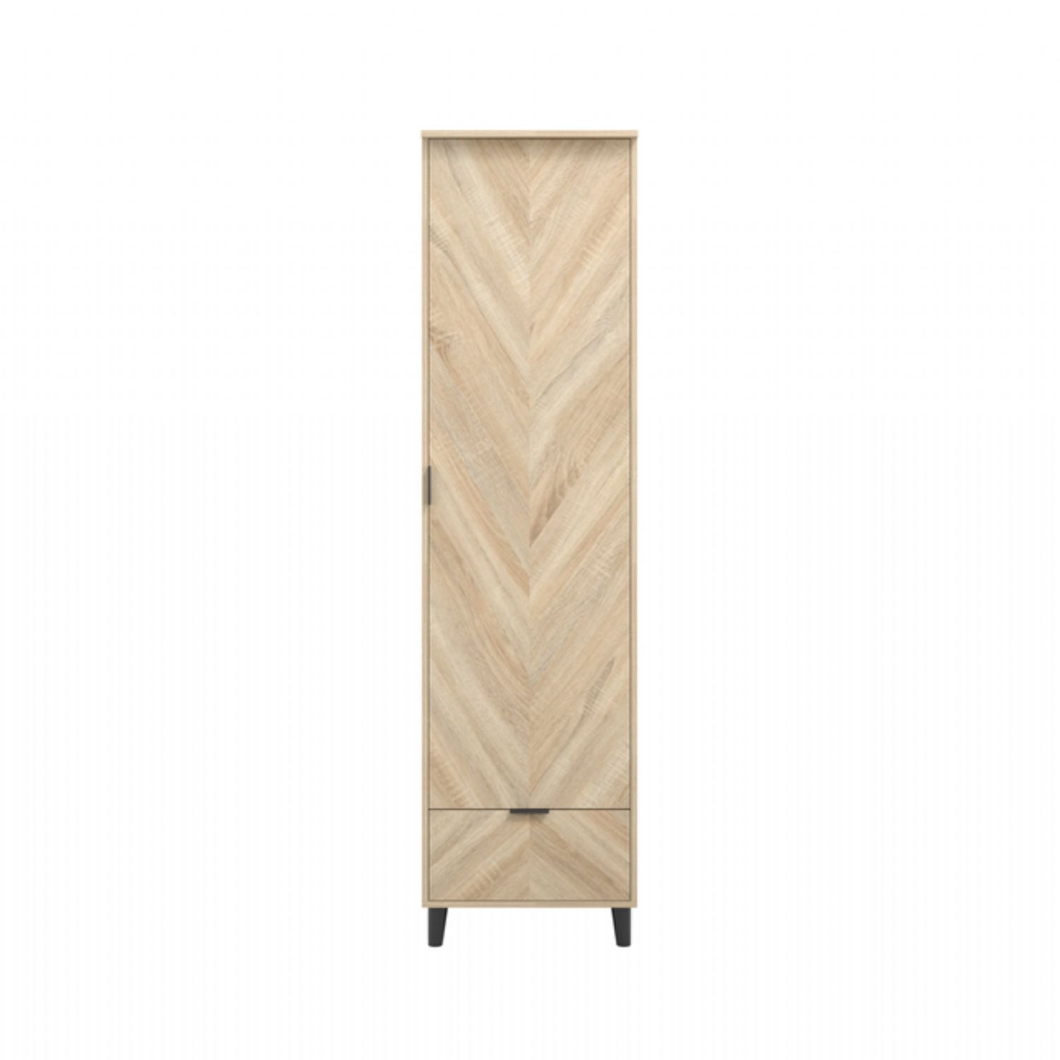 Light Chevron Oak 1 Door 1 Drawer Single Narrow Wardrobe