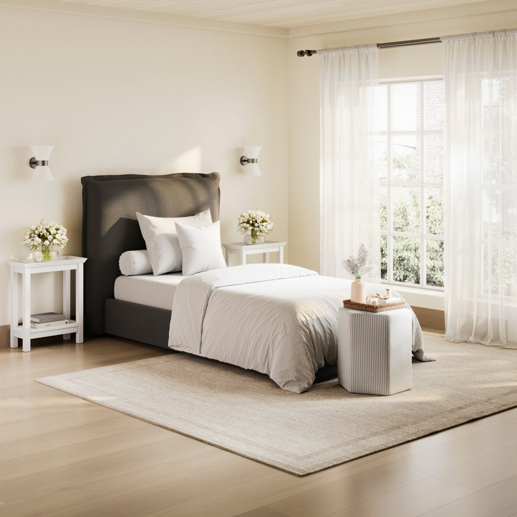 Deep Grey Linen Fabric Upholstery Single 90cm 3ft Bed