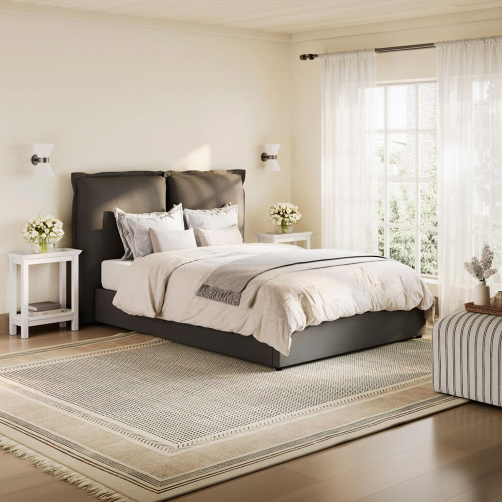Deep Grey Linen Fabric Upholstery Double 135cm 4ft6 Bed