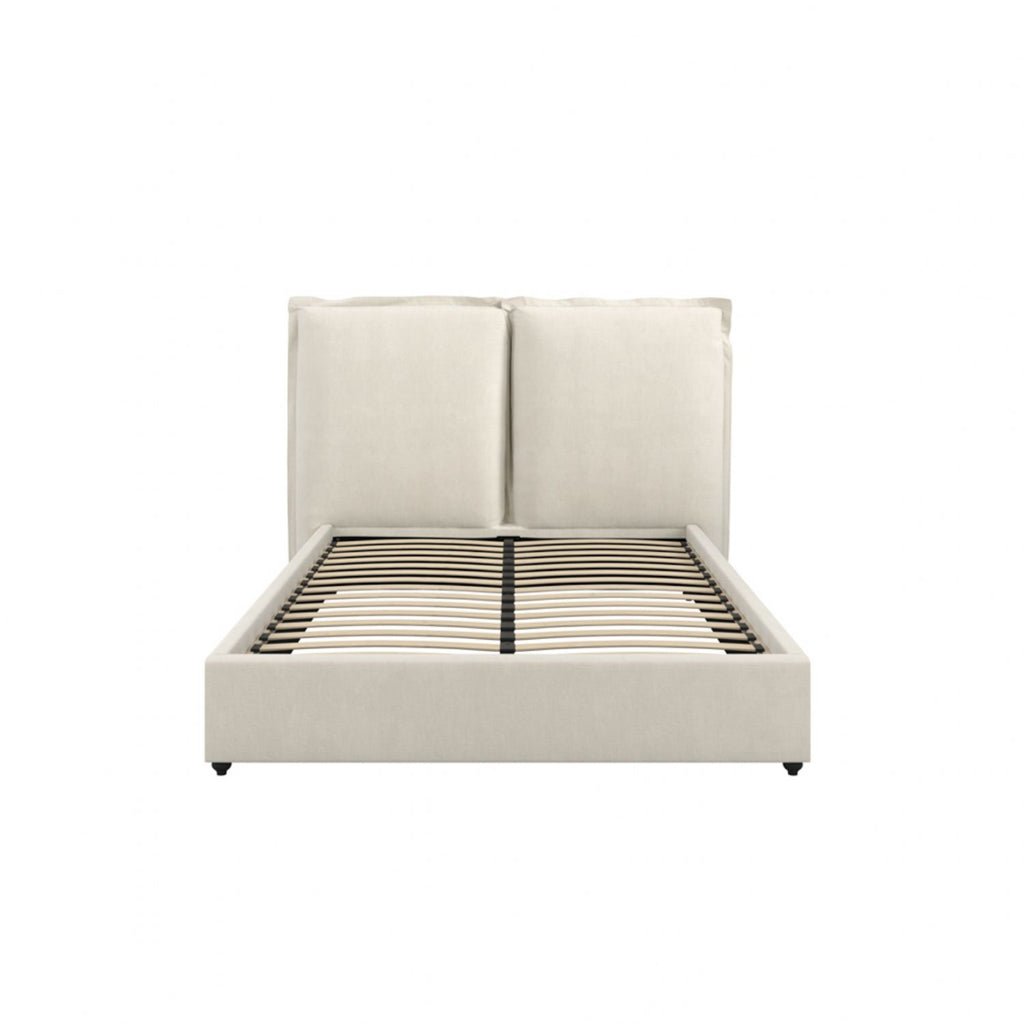 Ivory Linen Fabric Upholstery Double 135cm 4ft6 Bed