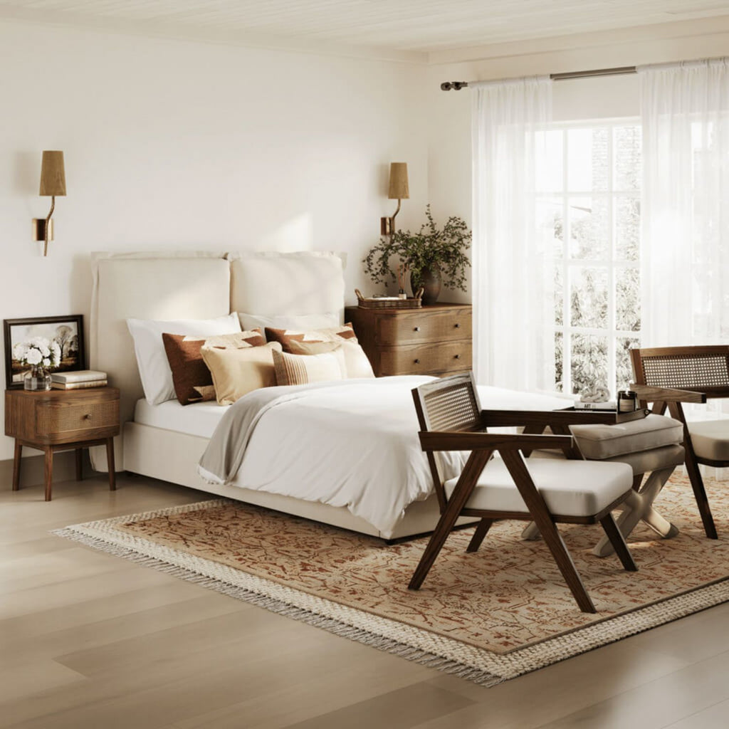 Ivory Linen Fabric Upholstery Double 135cm 4ft6 Bed