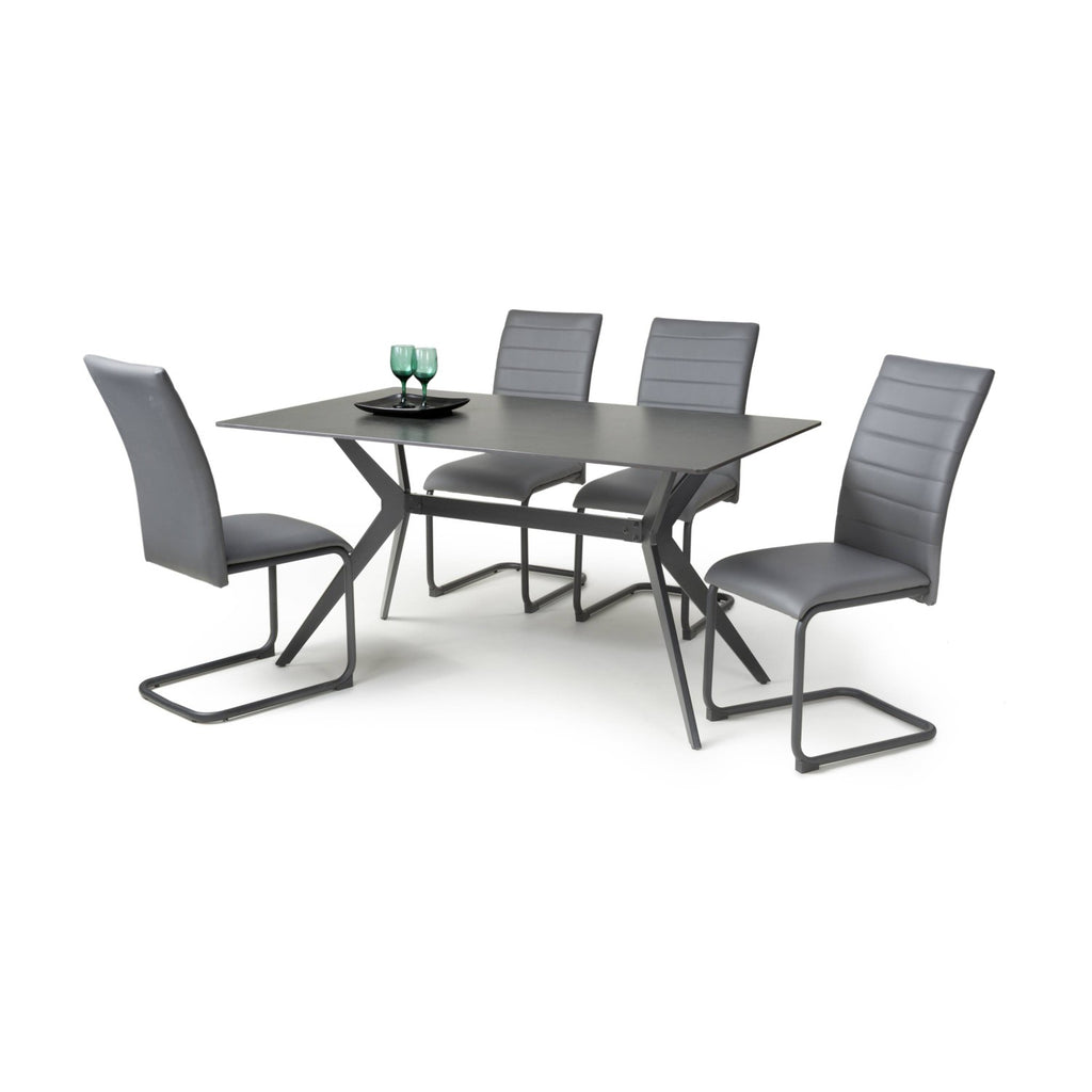 Dark Grey Sintered Effect 1.5m Dining Table with Black Base