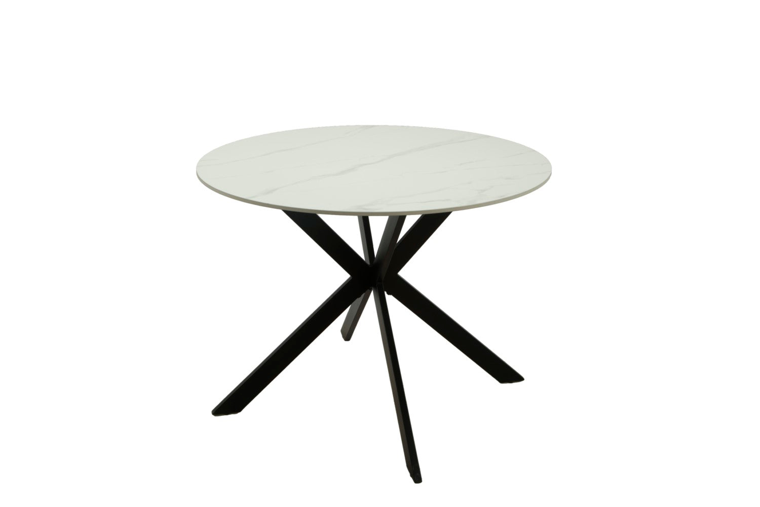 White Marble Effect Top Round 120cm Dining Table Spider Legs