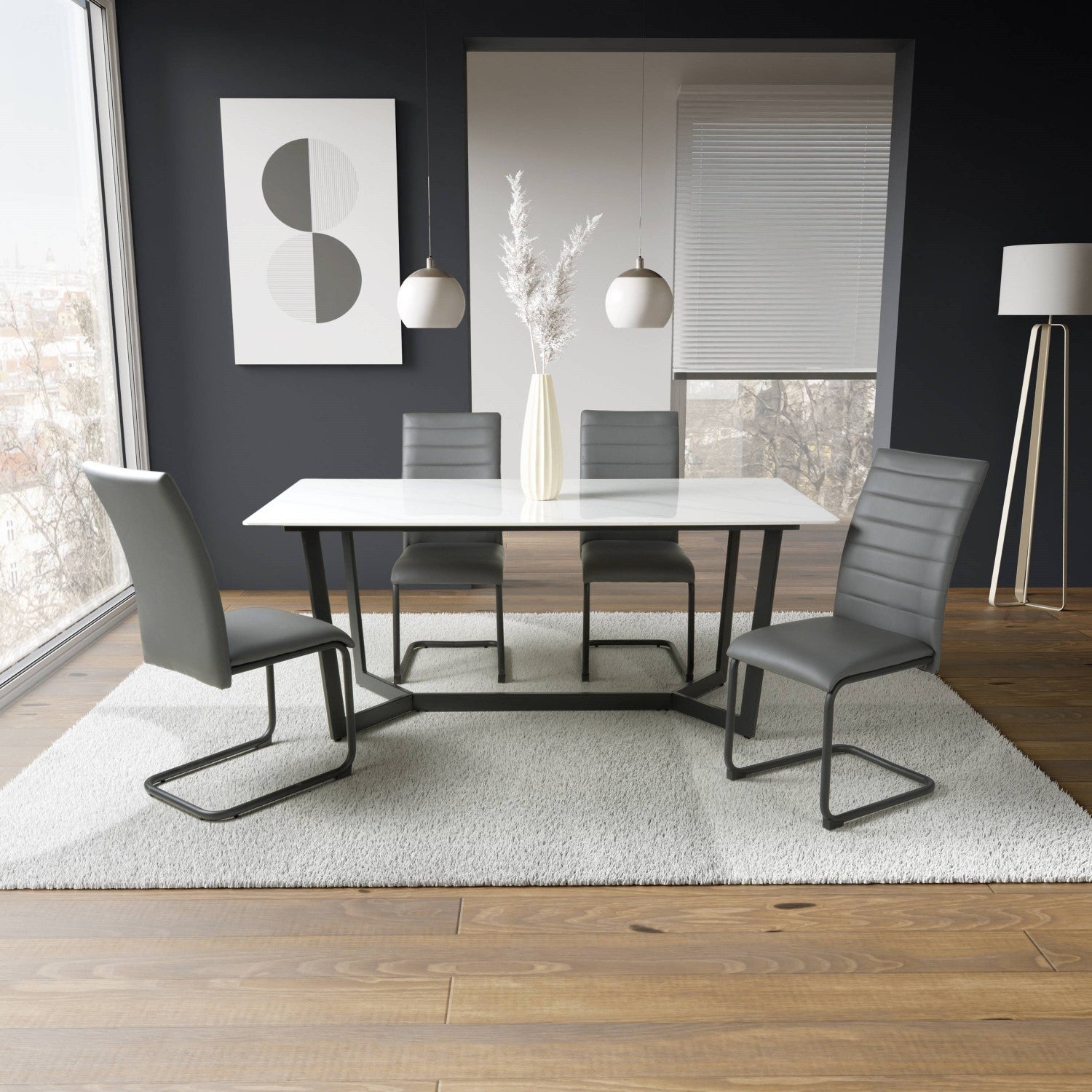 White Gloss 1.8m Large Dining Table with Geometric Base