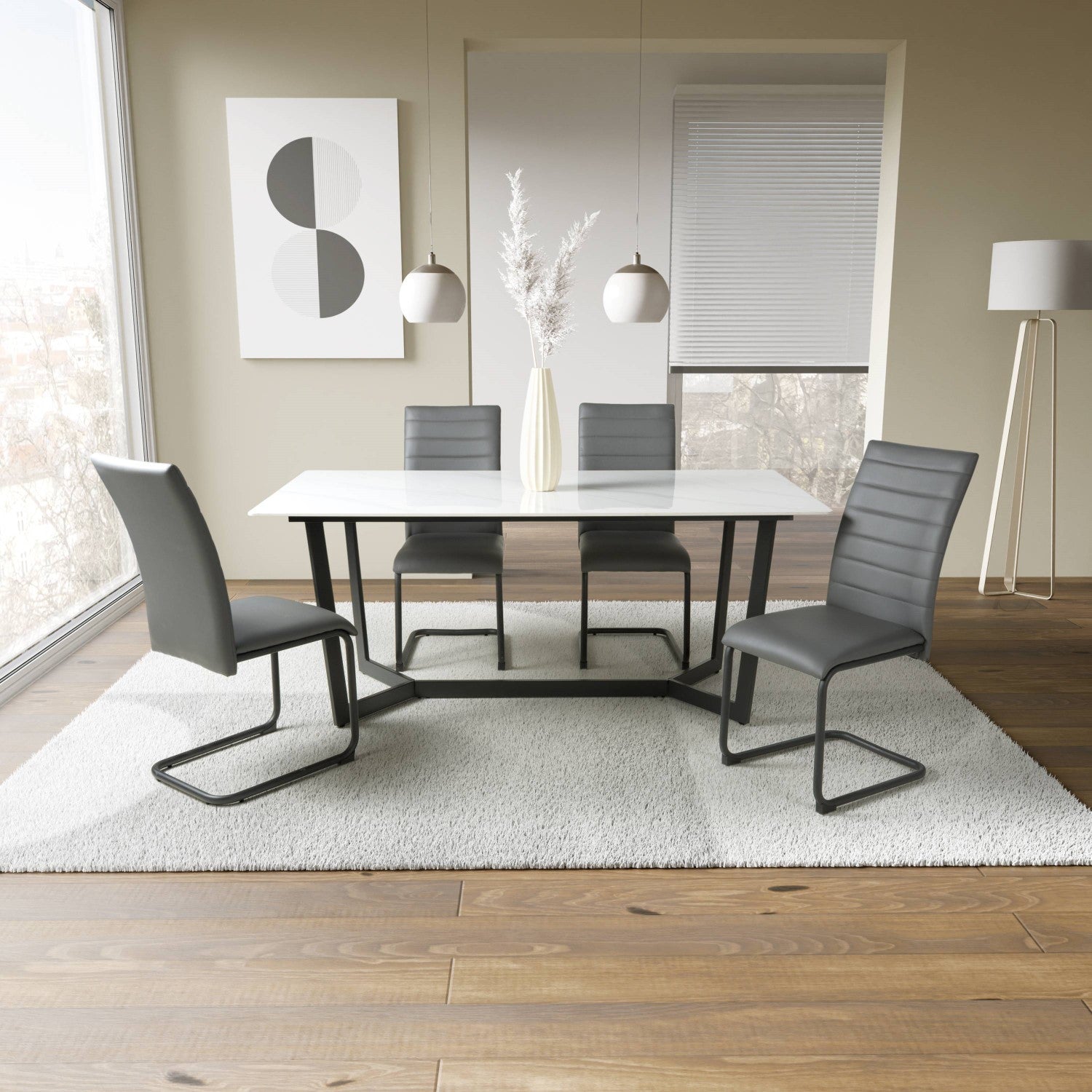 White Gloss 1.8m Large Dining Table with Geometric Base