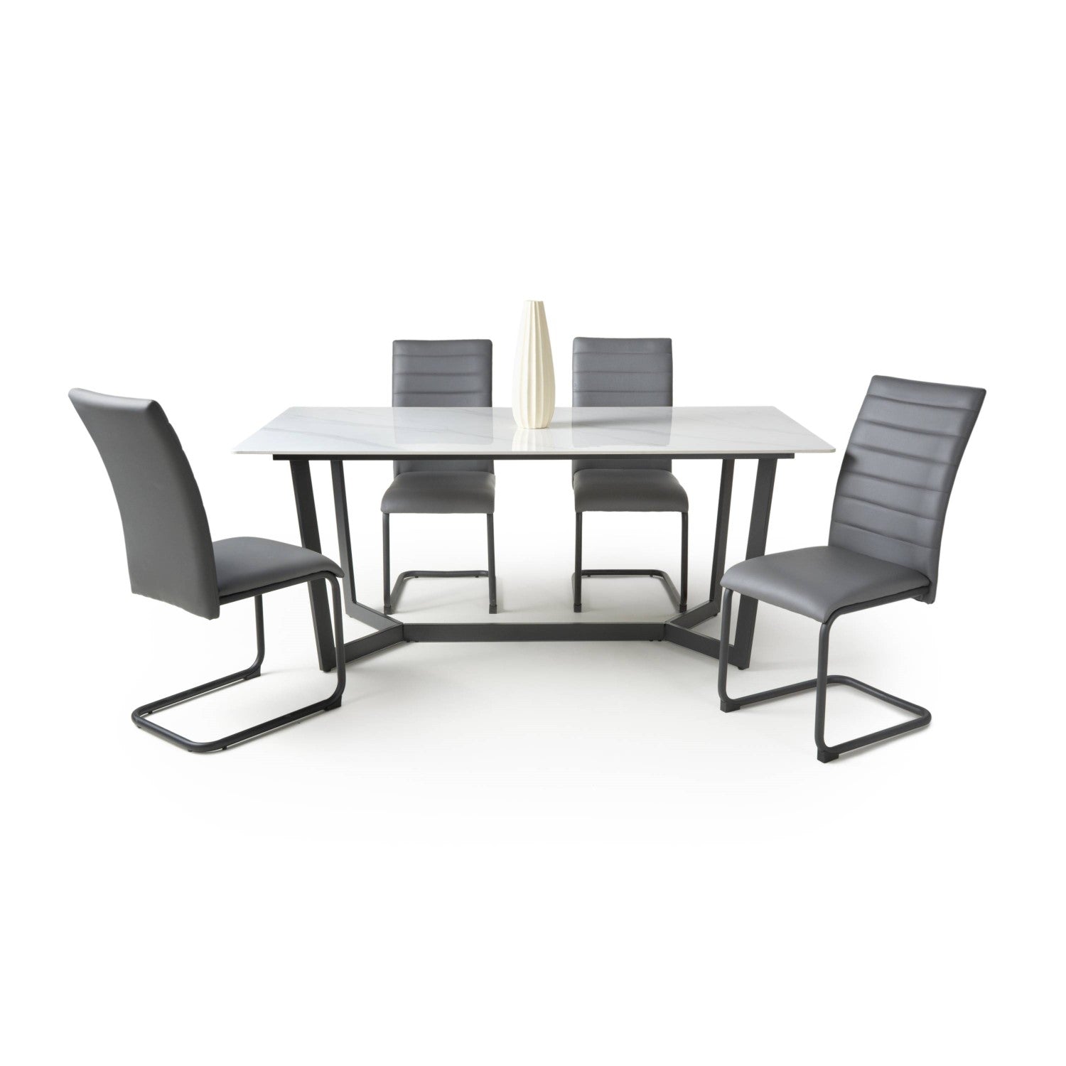 White Gloss 1.8m Large Dining Table with Geometric Base
