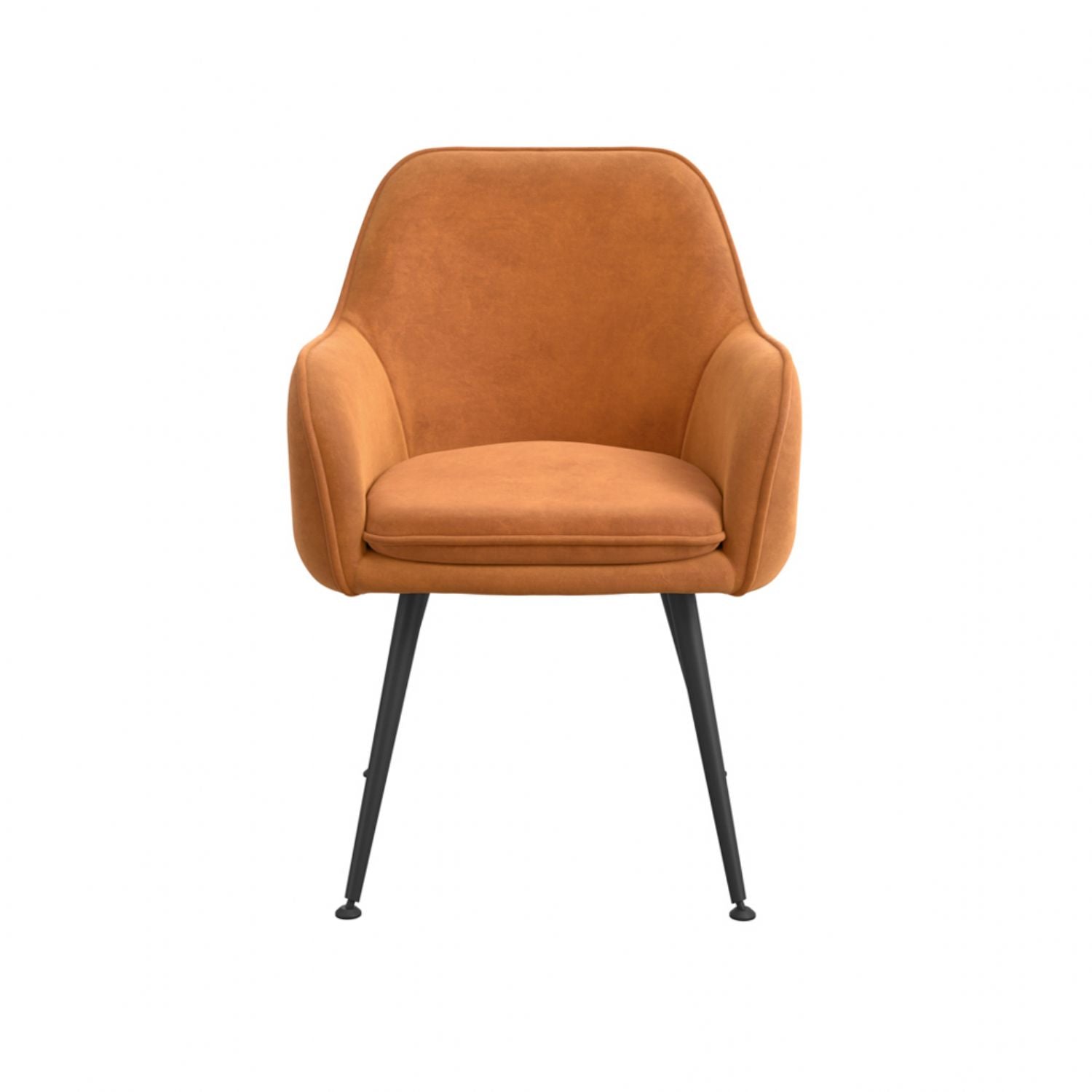 Orange Velvet Upholstered Dining Chair with Black Metal Legs