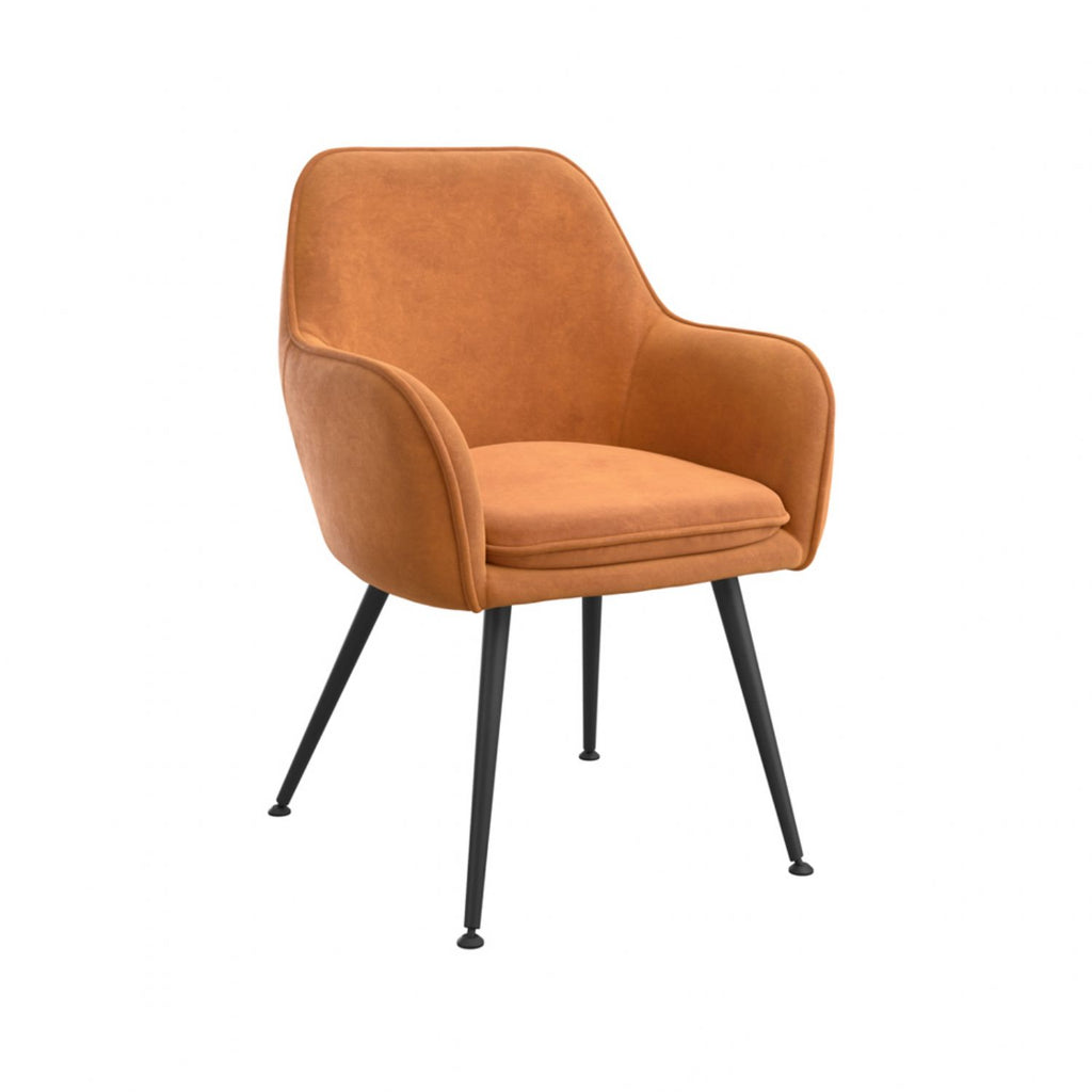 Orange Velvet Upholstered Dining Chair with Black Metal Legs