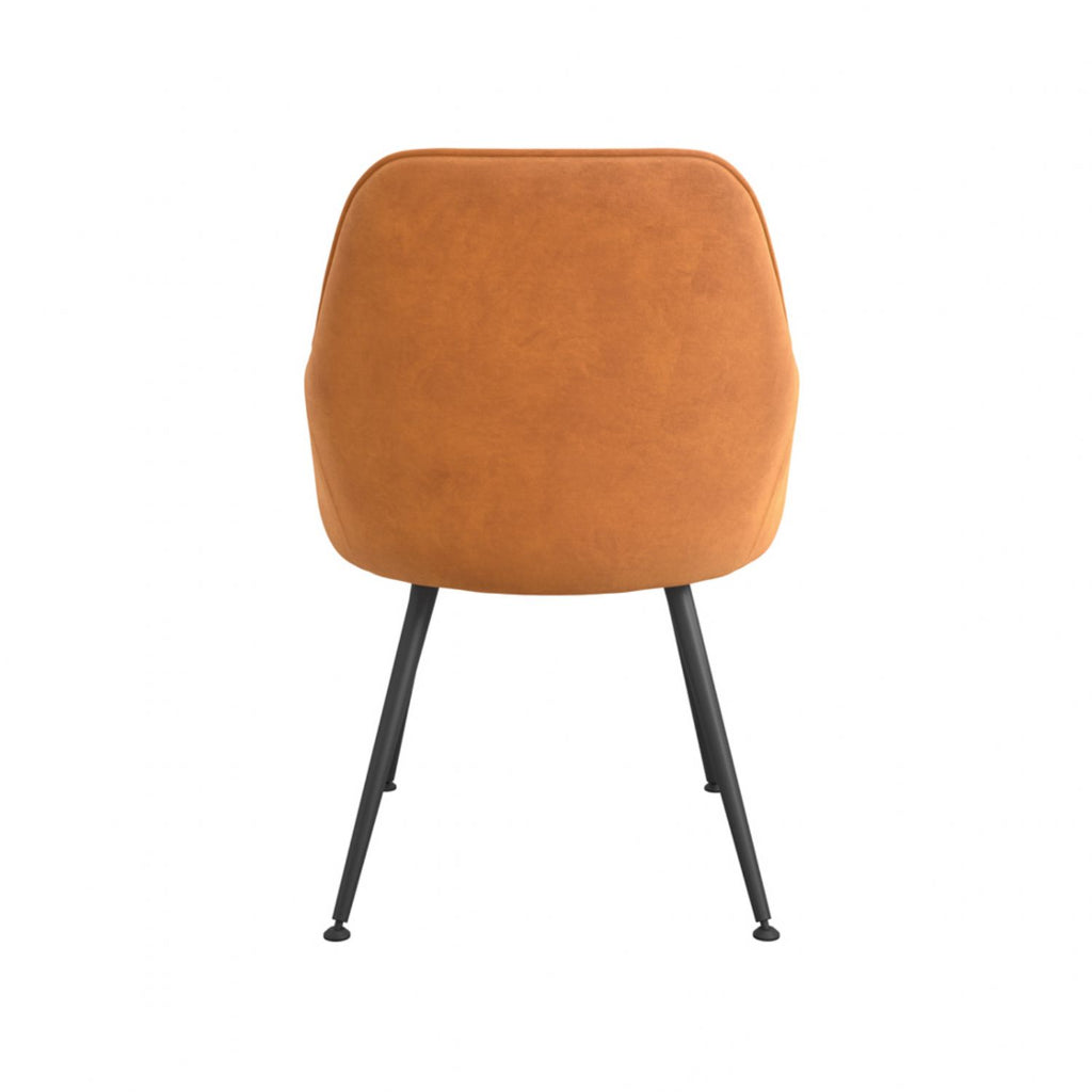 Orange Velvet Upholstered Dining Chair with Black Metal Legs