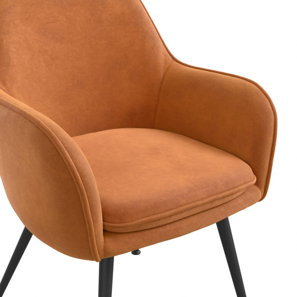 Orange Velvet Upholstered Dining Chair with Black Metal Legs