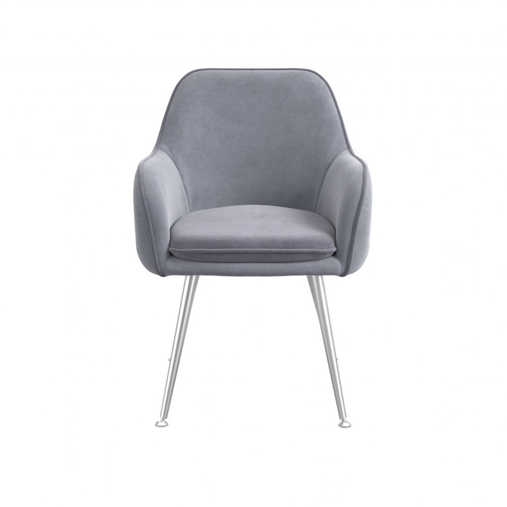 Grey Velvet Dining Chair with Silver Metal Legs