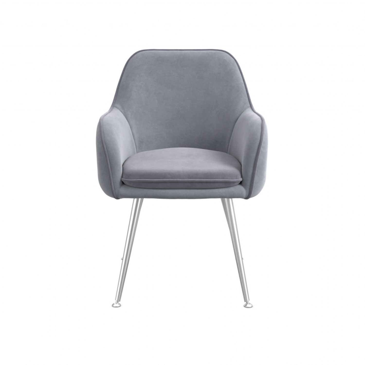 Grey Velvet Dining Chair with Silver Metal Legs
