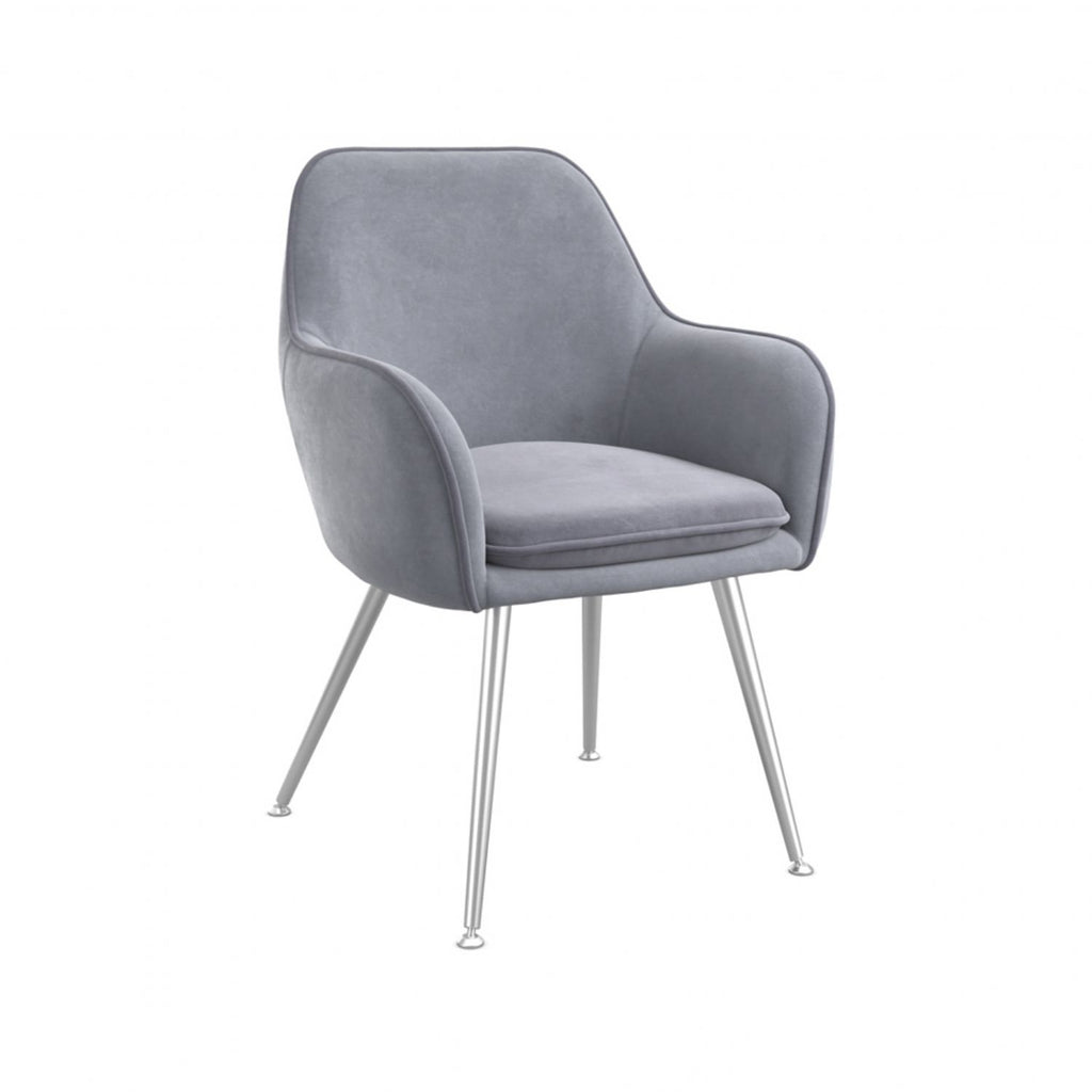 Grey Velvet Dining Chair with Silver Metal Legs