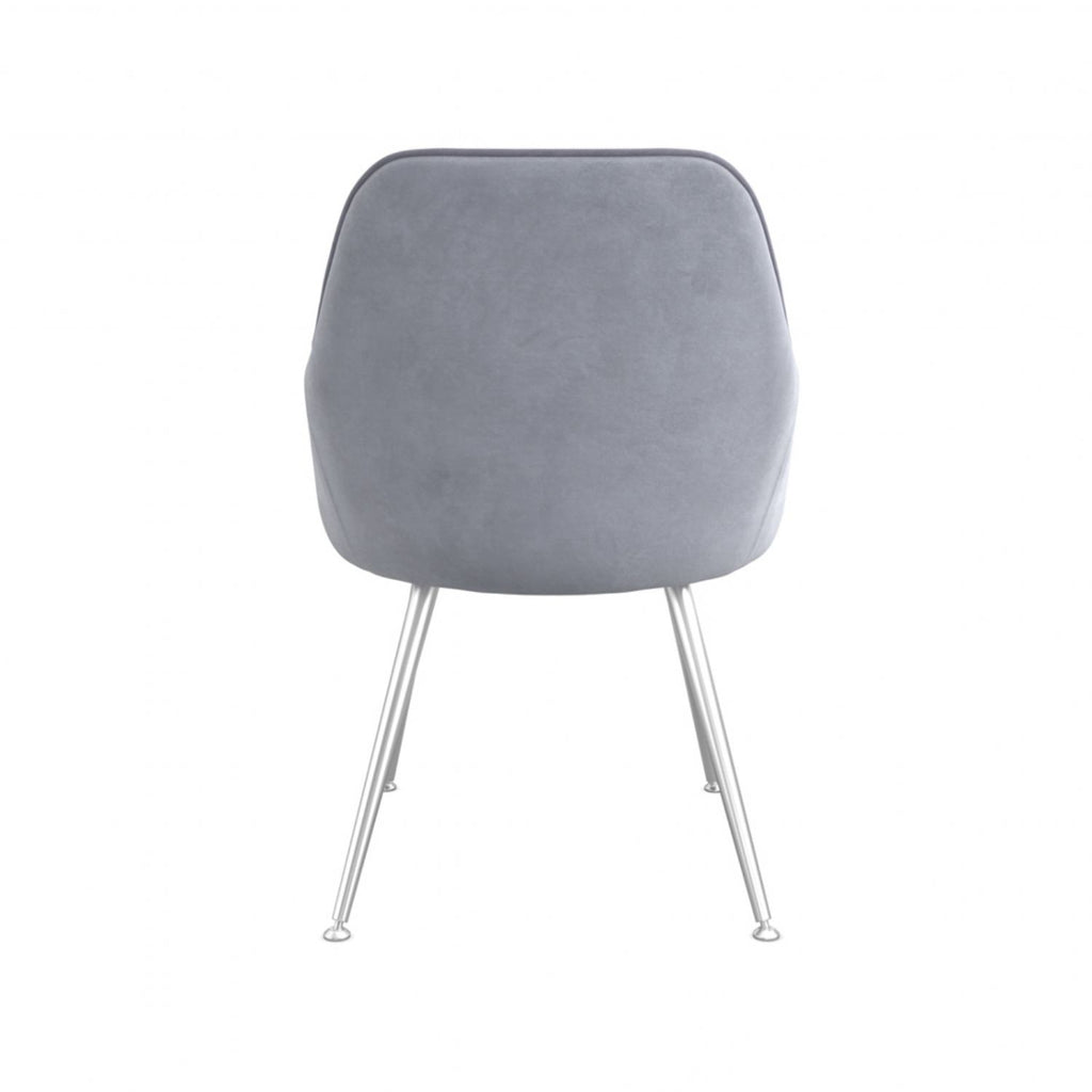 Grey Velvet Dining Chair with Silver Metal Legs