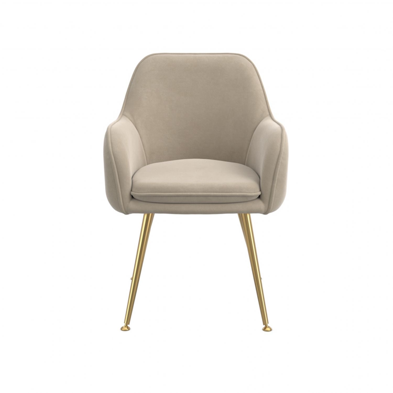 Pair of Light Fawn Velvet Fabric Dining Arm Chairs Gold Legs