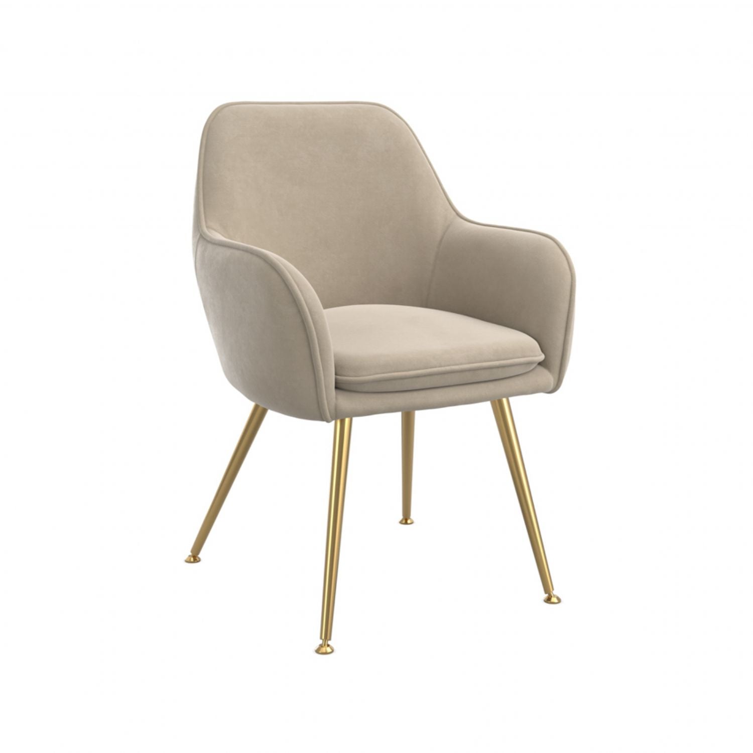 Pair of Light Fawn Velvet Fabric Dining Arm Chairs Gold Legs