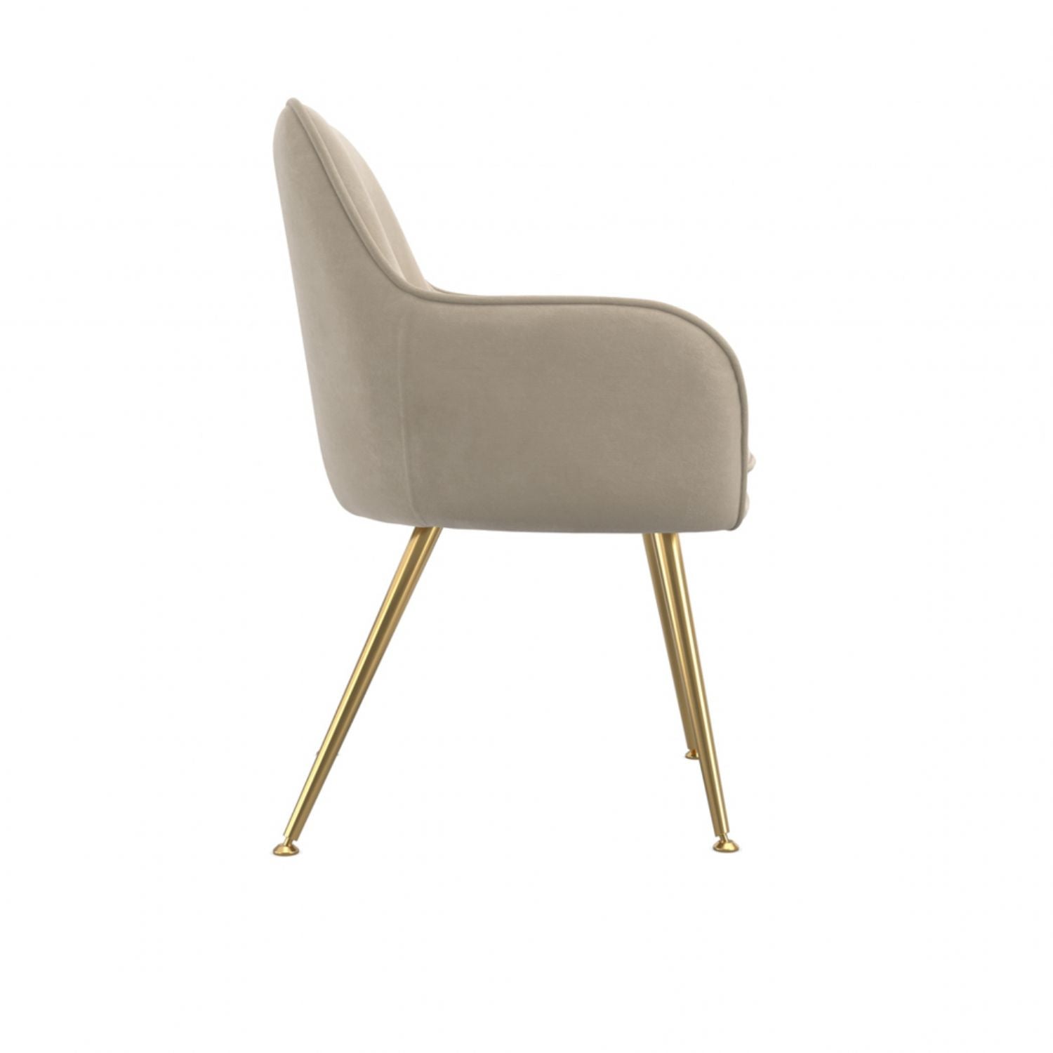 Pair of Light Fawn Velvet Fabric Dining Arm Chairs Gold Legs