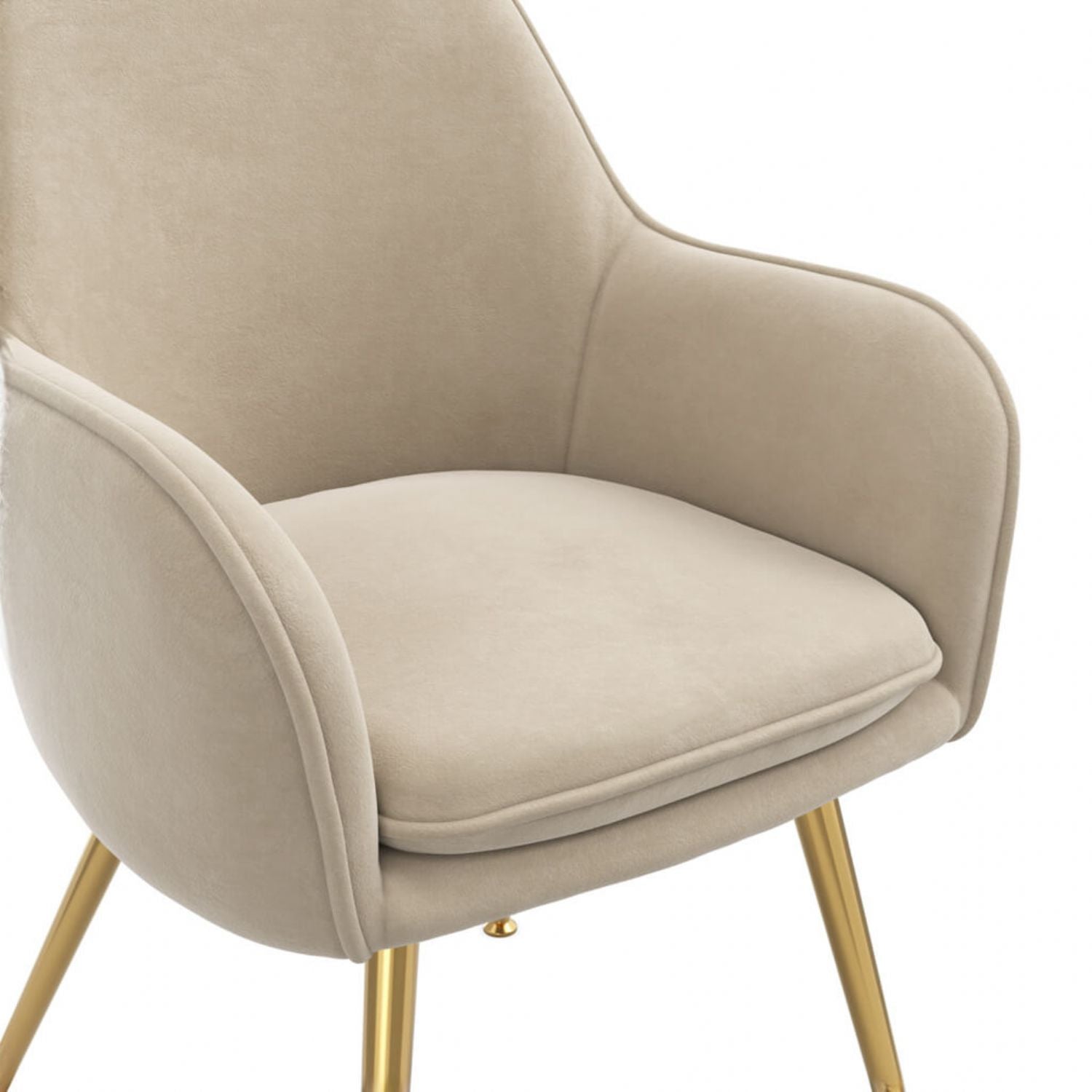 Pair of Light Fawn Velvet Fabric Dining Arm Chairs Gold Legs