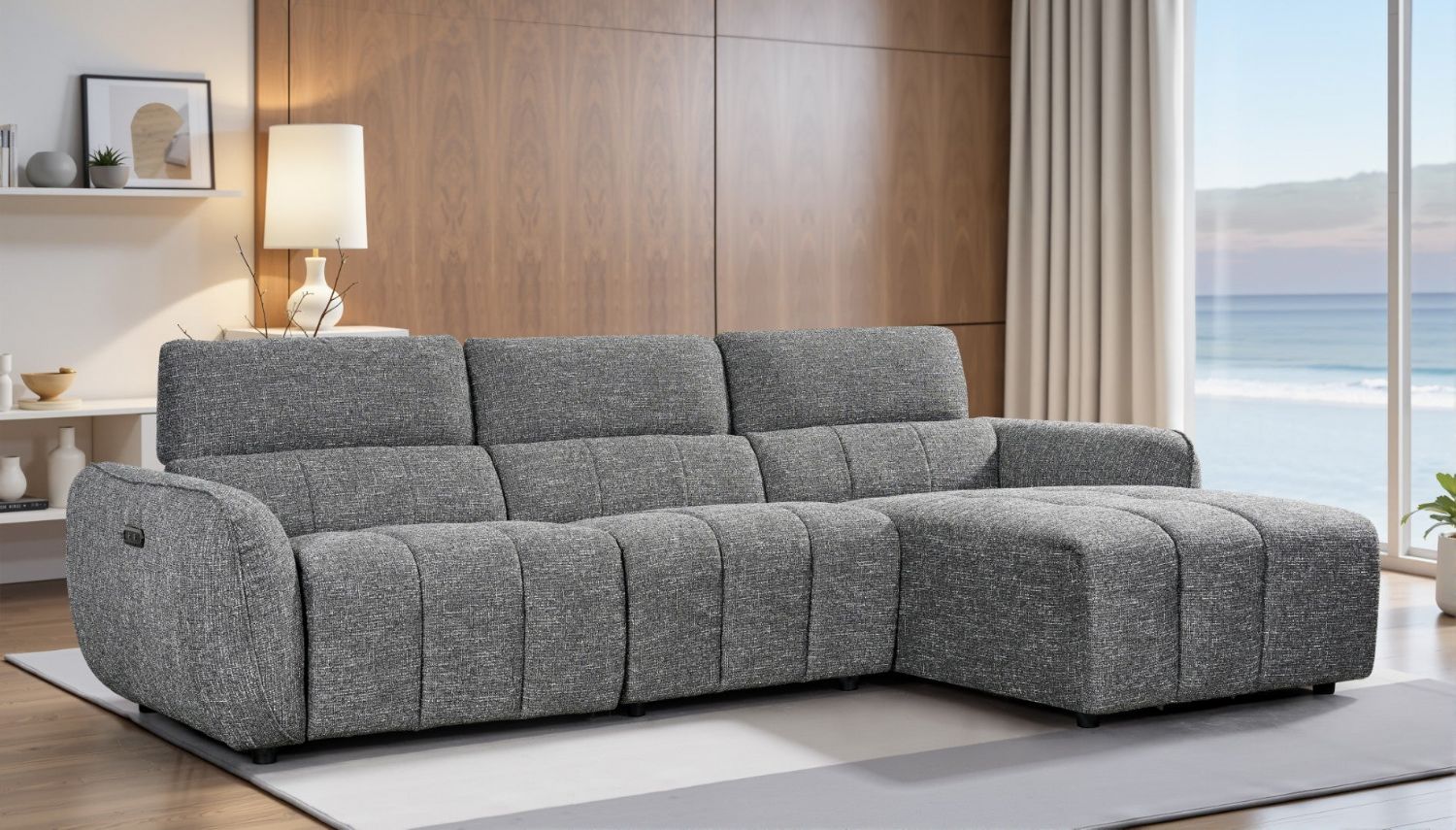 Charcoal Fabric Electric Recliner Corner Sofa RHF