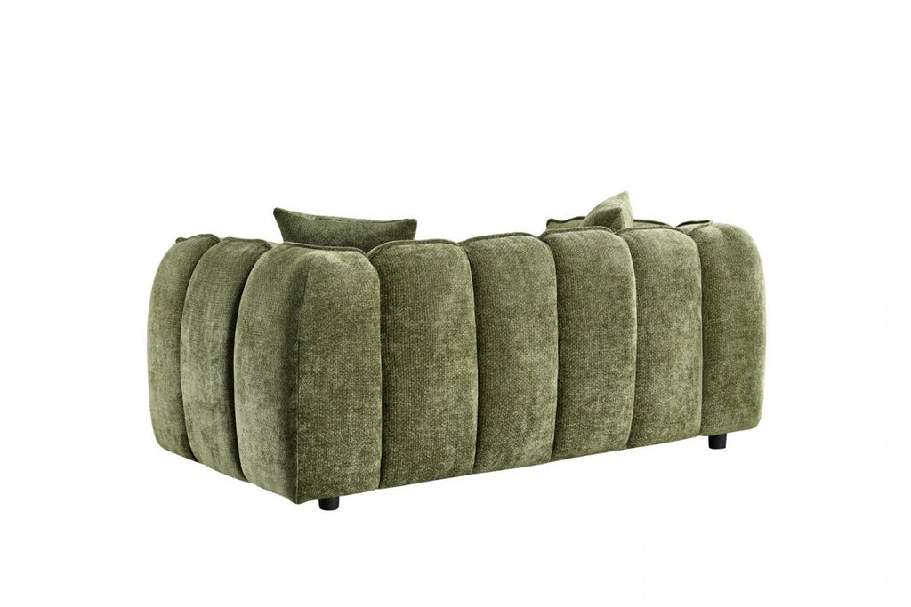 Olive Green Fabric Channel Tufted Design 2 Seater Sofa