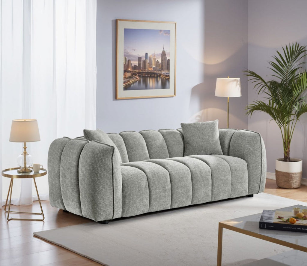 Grey Fabric Channel Tufted Design 3 Seater Sofa