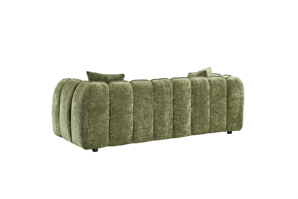 Olive Green Fabric Channel Tufted Design 3 Seater Sofa