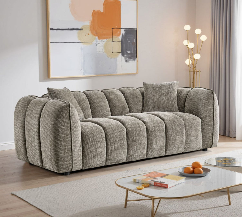 Mocha Fabric Channel Tufted Design 3 Seater Sofa