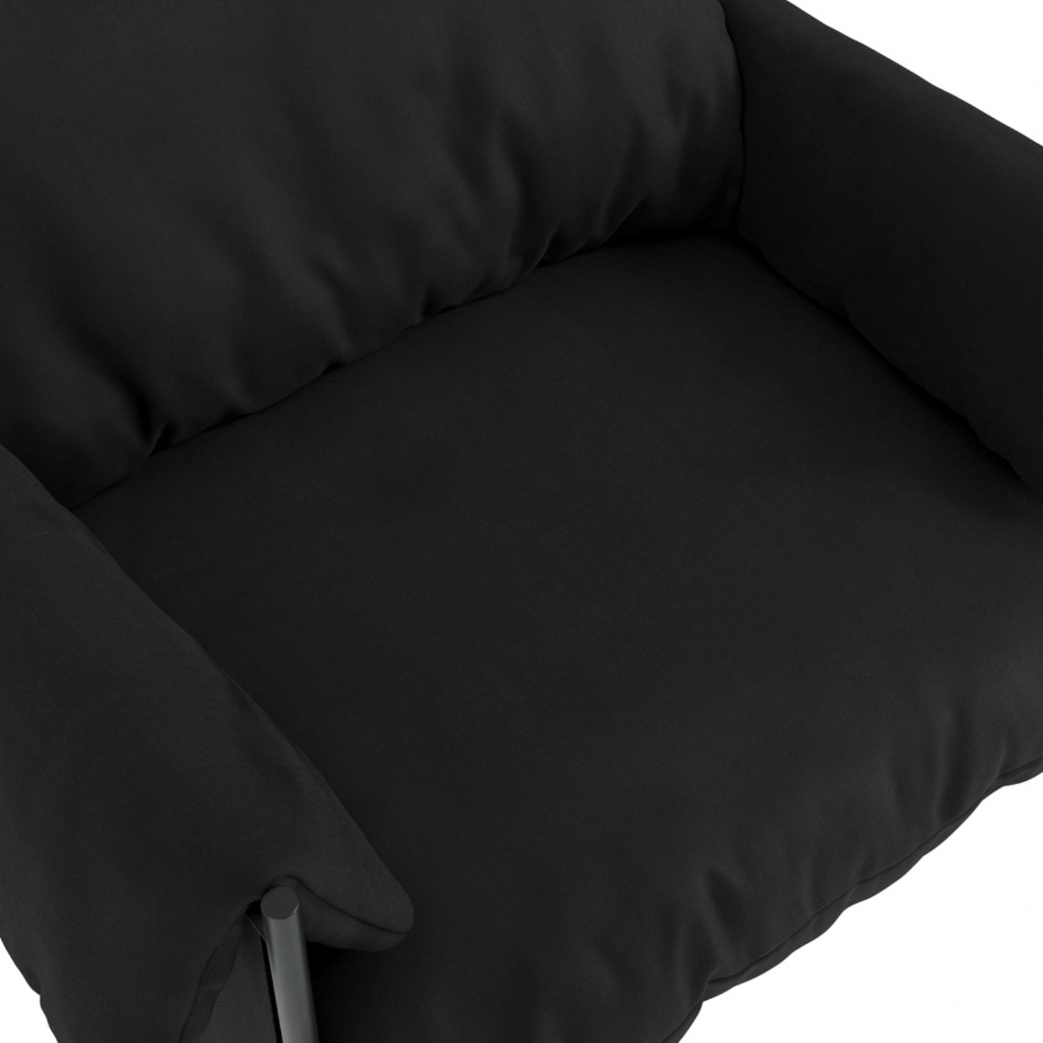 Modern Plush Onyx Black Armchair with Soft Cushions and Metal Frame