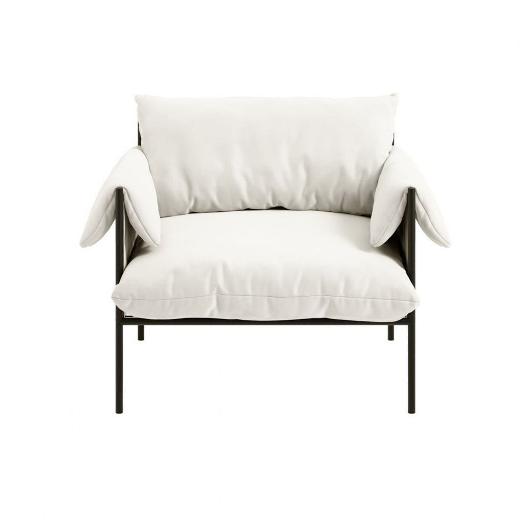 Modern Plush White Armchair with Soft Cushions and Metal Frame