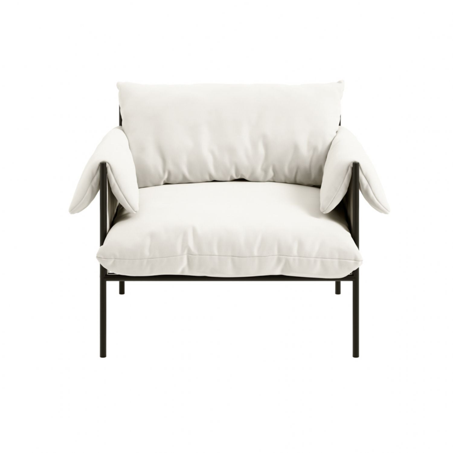 Modern Plush White Armchair with Soft Cushions and Metal Frame