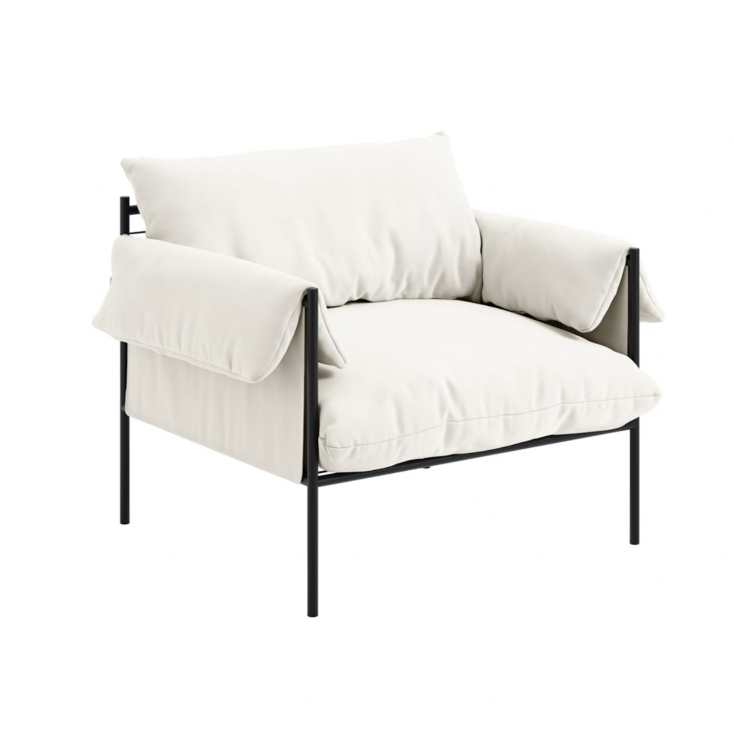 Modern Plush White Armchair with Soft Cushions and Metal Frame