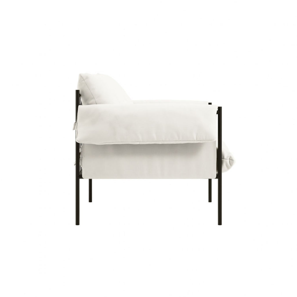 Modern Plush White Armchair with Soft Cushions and Metal Frame