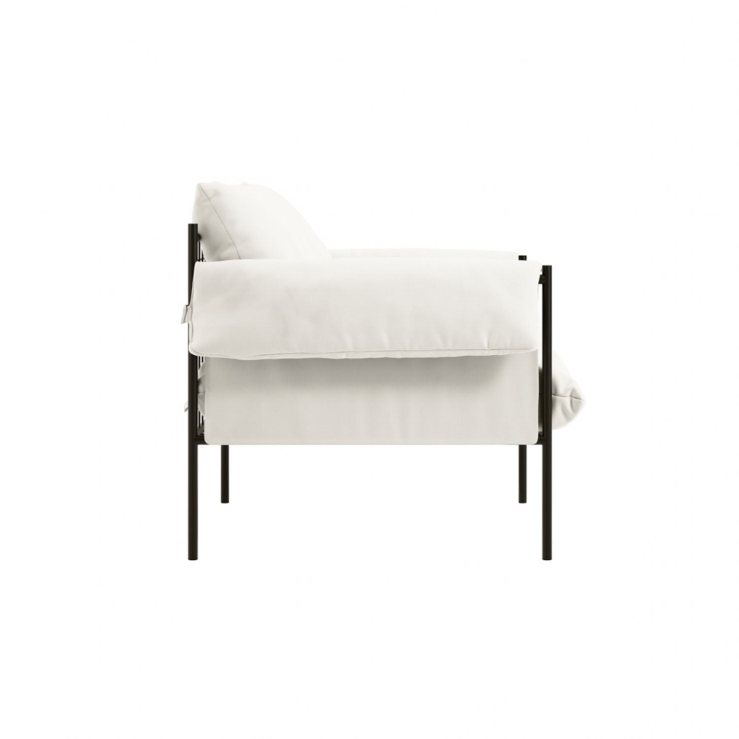 Modern Plush White Armchair with Soft Cushions and Metal Frame