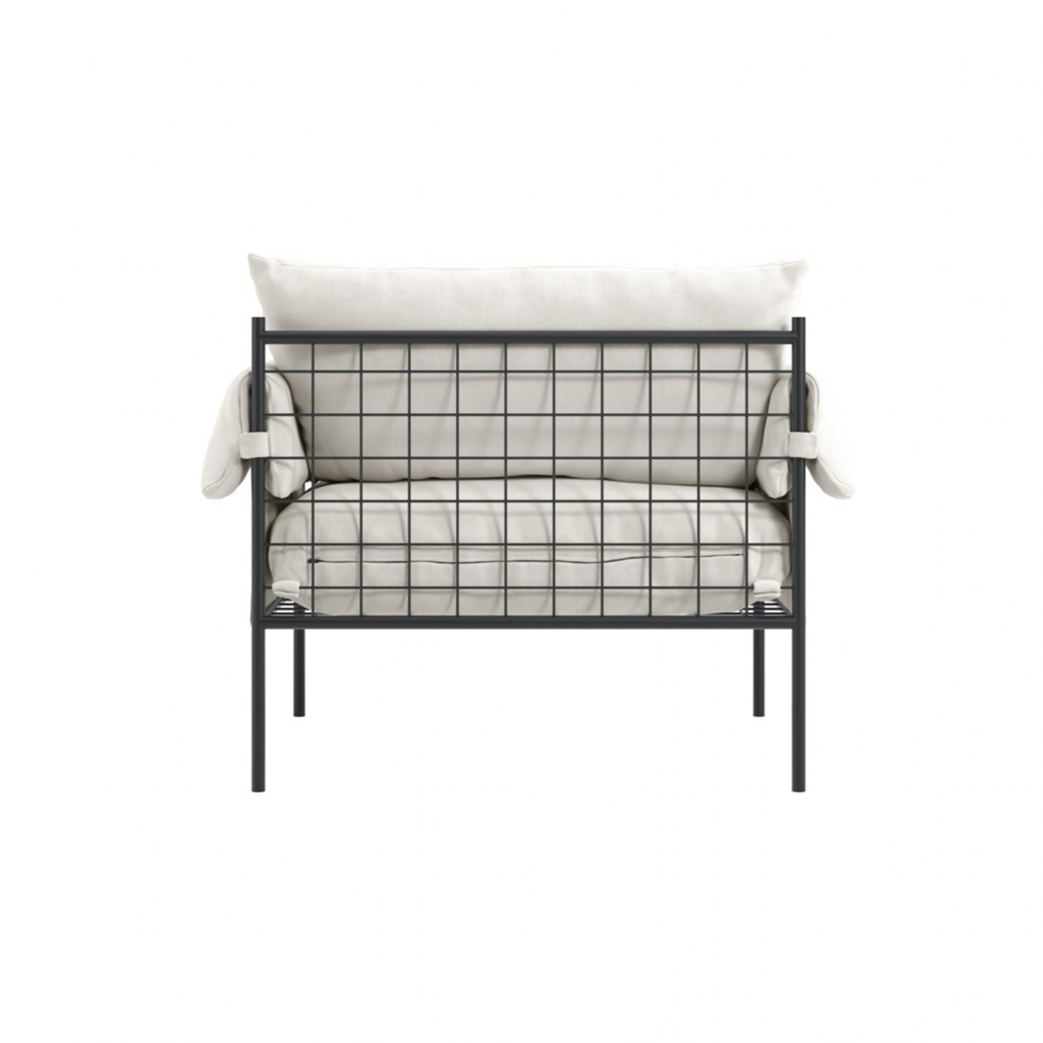 Modern Plush White Armchair with Soft Cushions and Metal Frame